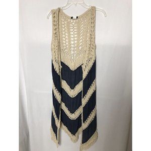 Beige and dark navy Crochet Vest